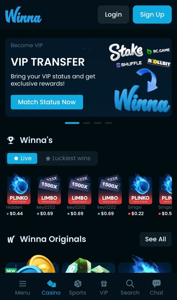 Mobile home page screenshot of Winna.com captured on an iPhone in 2025 September.