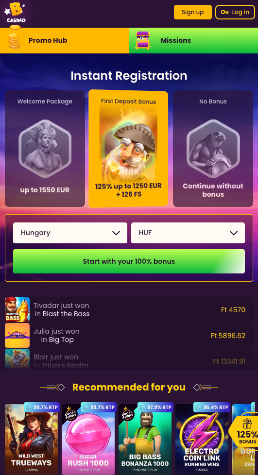 Bizzo casino mobile home screen screenshot taken on an iPhone in September 2025.