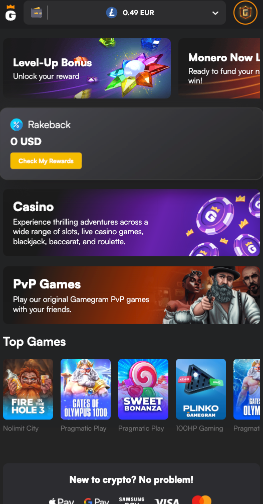 Gamegram main screen mobile screenshot from 2025 September