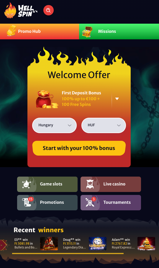 Hellspin mobile screenshot taken on an iPhone in September 2025.