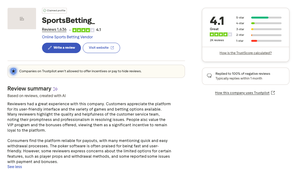 sports betting ag trustpilot overview