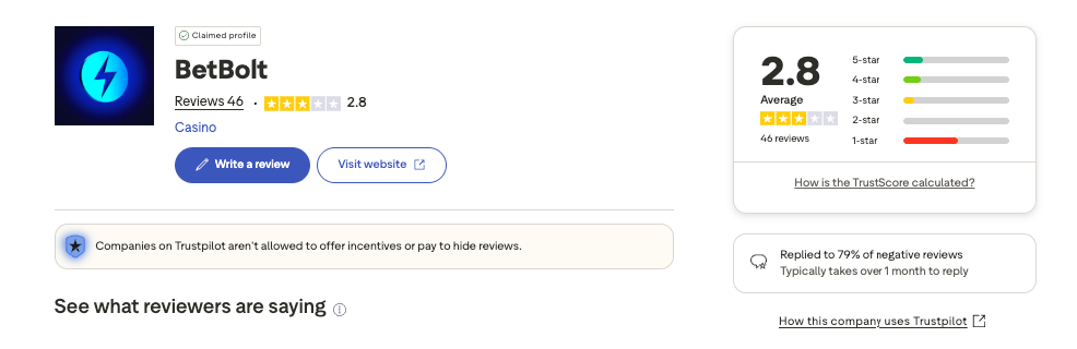 betbolt trustpilot screenshot