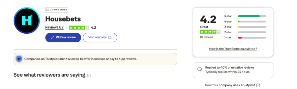Housevets trustpilot overview screenshot
