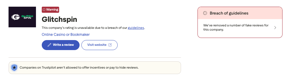 Glitchspin trustpilot overview image