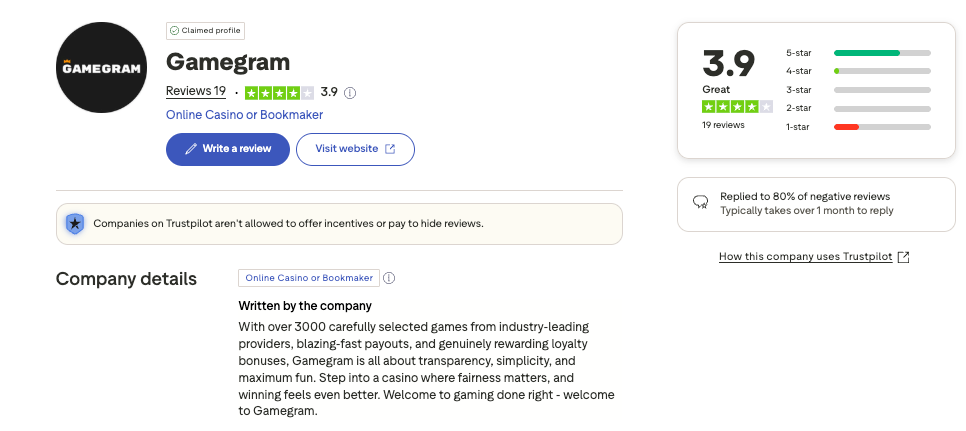 gamegram trustpilot screenshot
