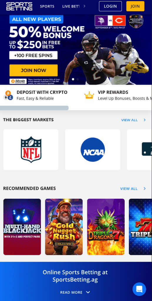 Sports betting AG mobile screenshot taken in September 2025 on an iPhone.