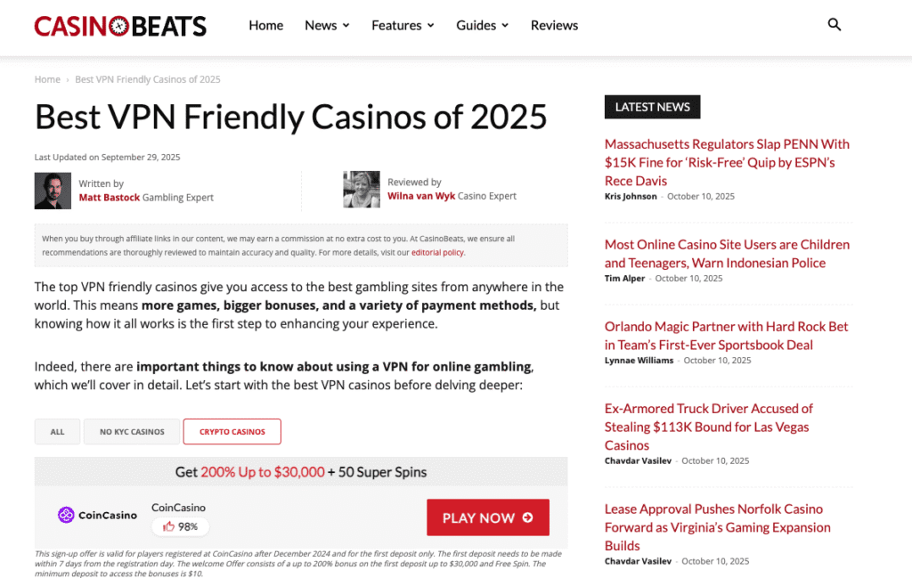Casinobeats screenshot.